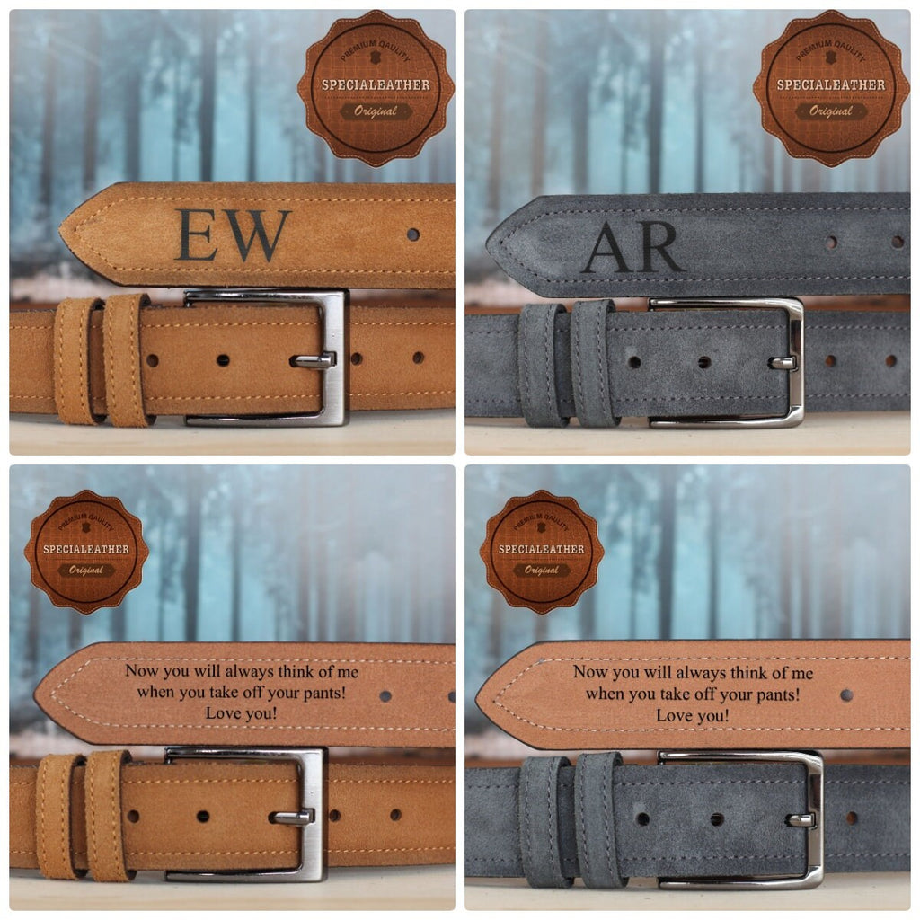Custom Handmade Belt - Suede leather belt - Anniversary Gift - Engraved Leather Belt - Grooms Men Gift - Genuine Leather -Gift for Boyfriend