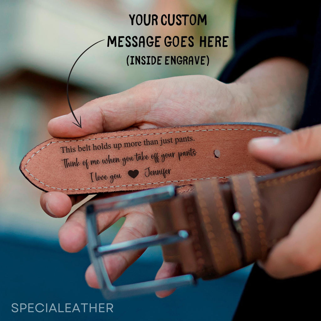 Personalized Leather Belt for Men | Custom Engraved Gift | Handmade Anniversary Belt | Valentine's Day Gift for Husband