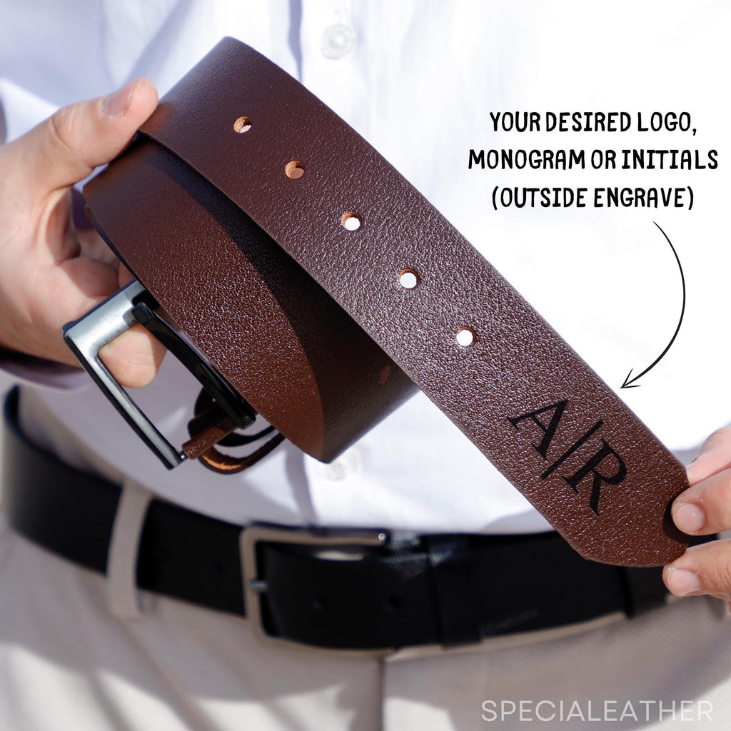 Personalized Leather Men's Belt: Custom Engraved Top Grain Leather
