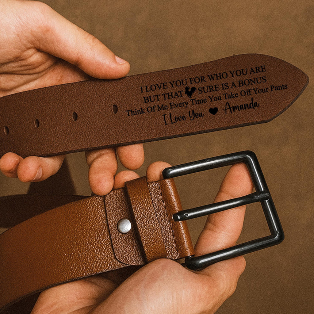 Custom Engraved Leather Belt - Handmade Genuine Top Grain Leather, Gift for Him, Anniversary Gift, Valentine's Day Gfit