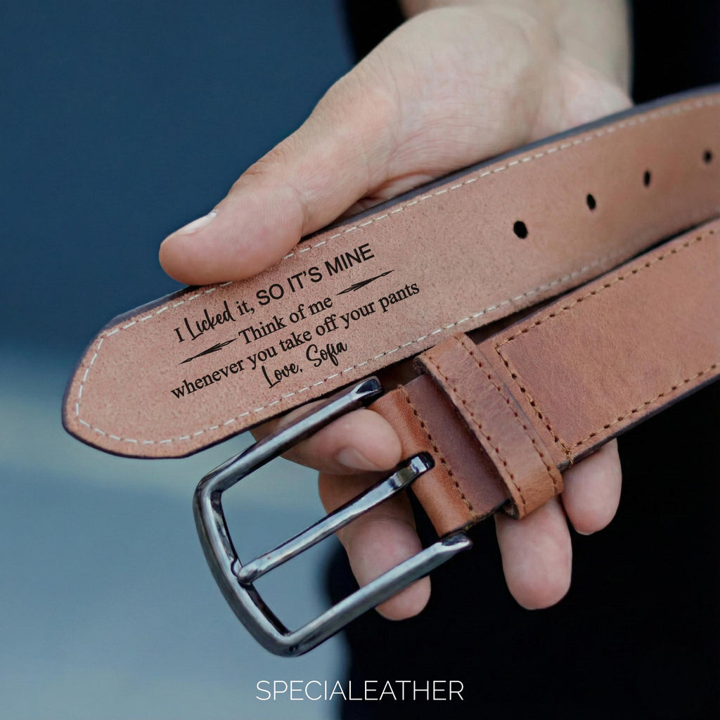 I Licked It So Its Mine Belt, Engraved Belt for Him, Funny Anniversary Gift Husband, Personalized Boyfriend Belt, Custom Hidden Message