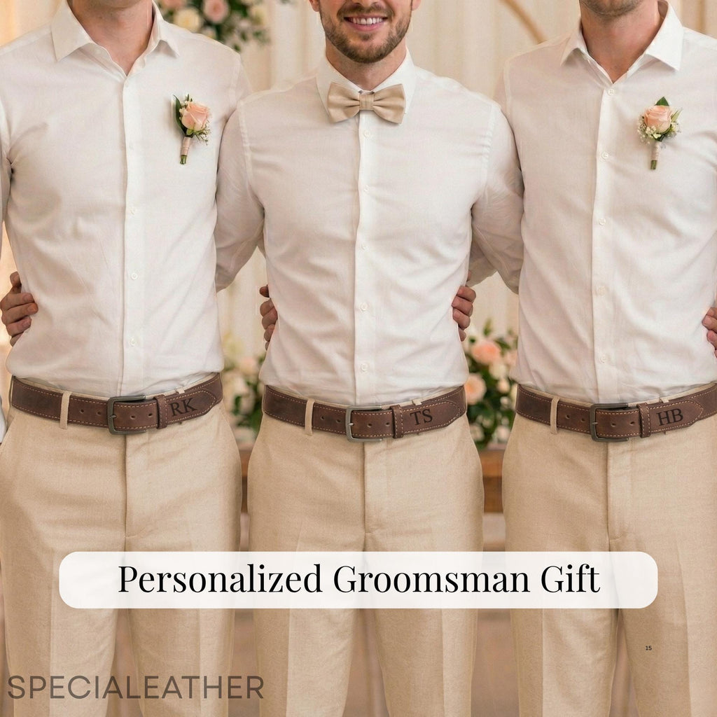 Personalized Engraved Leather Belt for Men - Groomsman Wedding Gift