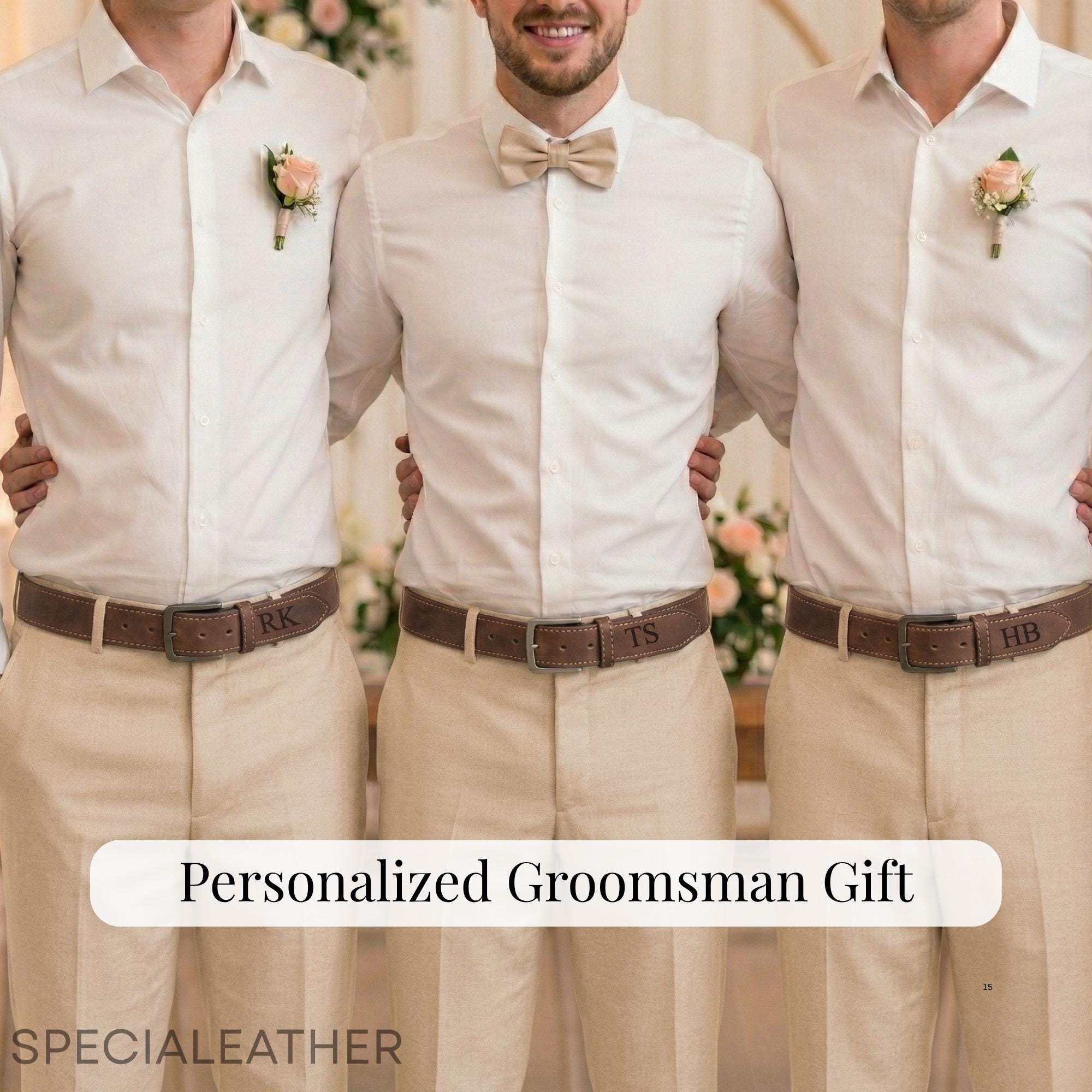 Personalized Engraved Leather Belt for Men - Groomsman Wedding Gift