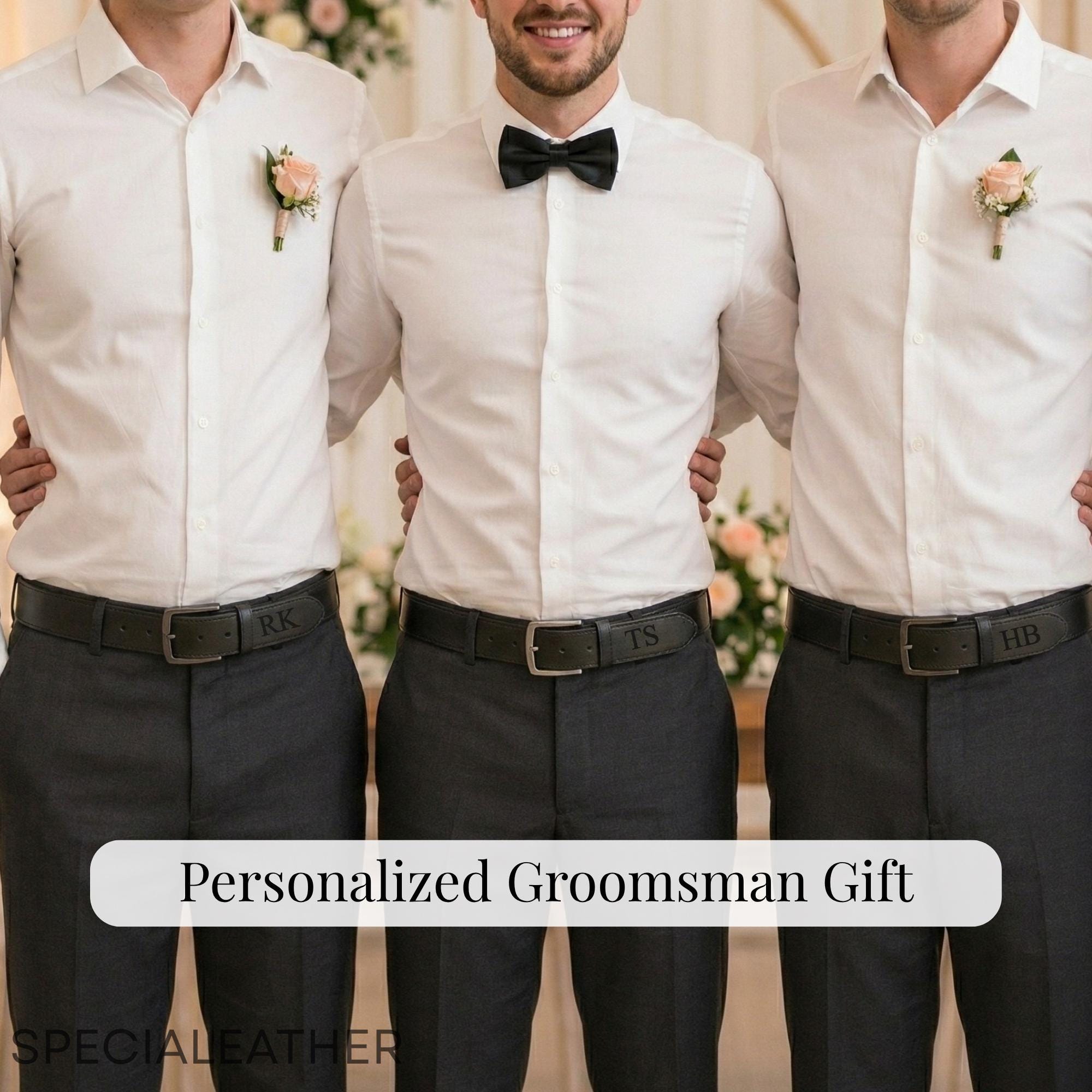 Personalized Engraved Leather Belt for Men - Groomsman Wedding Gift